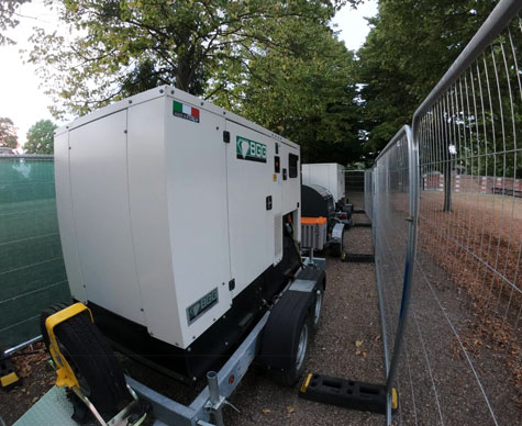 Pair of 60kVA road-tow generators on site at Hampton Court.