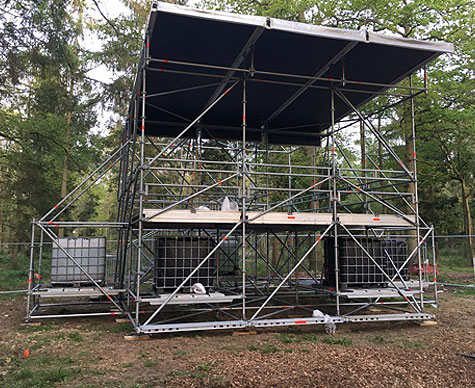 Festival stage Layher structure ready for cladding by the set company.